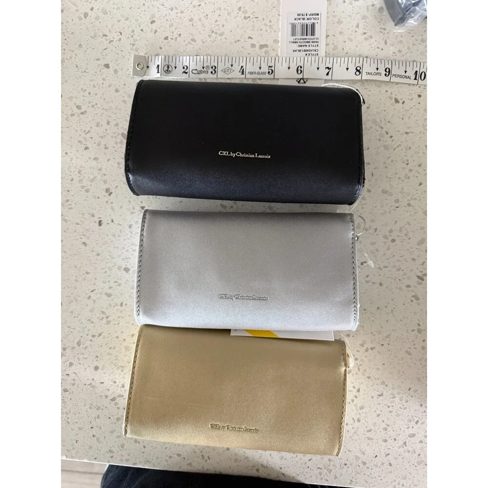 NWT CXL by Christian Lacroix Park Small Clutch Wristlet 3 Set Black Silver Gold